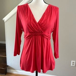 Boden Soft Faux Wrap Red Blouse Top 10